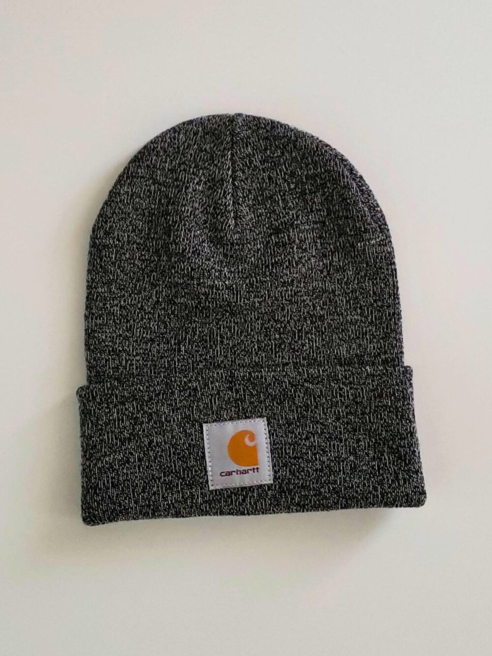Authentic Carhartt Black White Marled Knit Cuffed Beanie Hat OS Unisex
